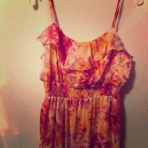 Orange/pink/peach ruched sundress size 16-18